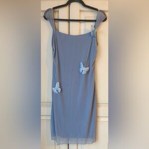 ABS Allen Schwartz Light Blue Dress with Butterfly Embellishments. Medium.